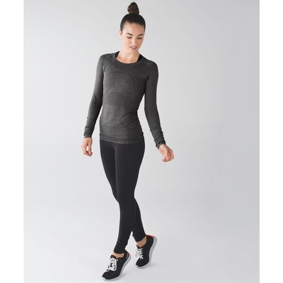 Lululemon Swiftly Tech Long Sleeve Crew Shirt Heathered Black Gray Hip Length 2 - Picture 5 of 16